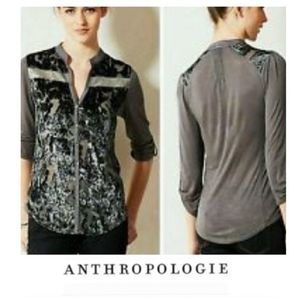 Anthropologie Tiny Broadleaf Forest Velvet Top Size MED